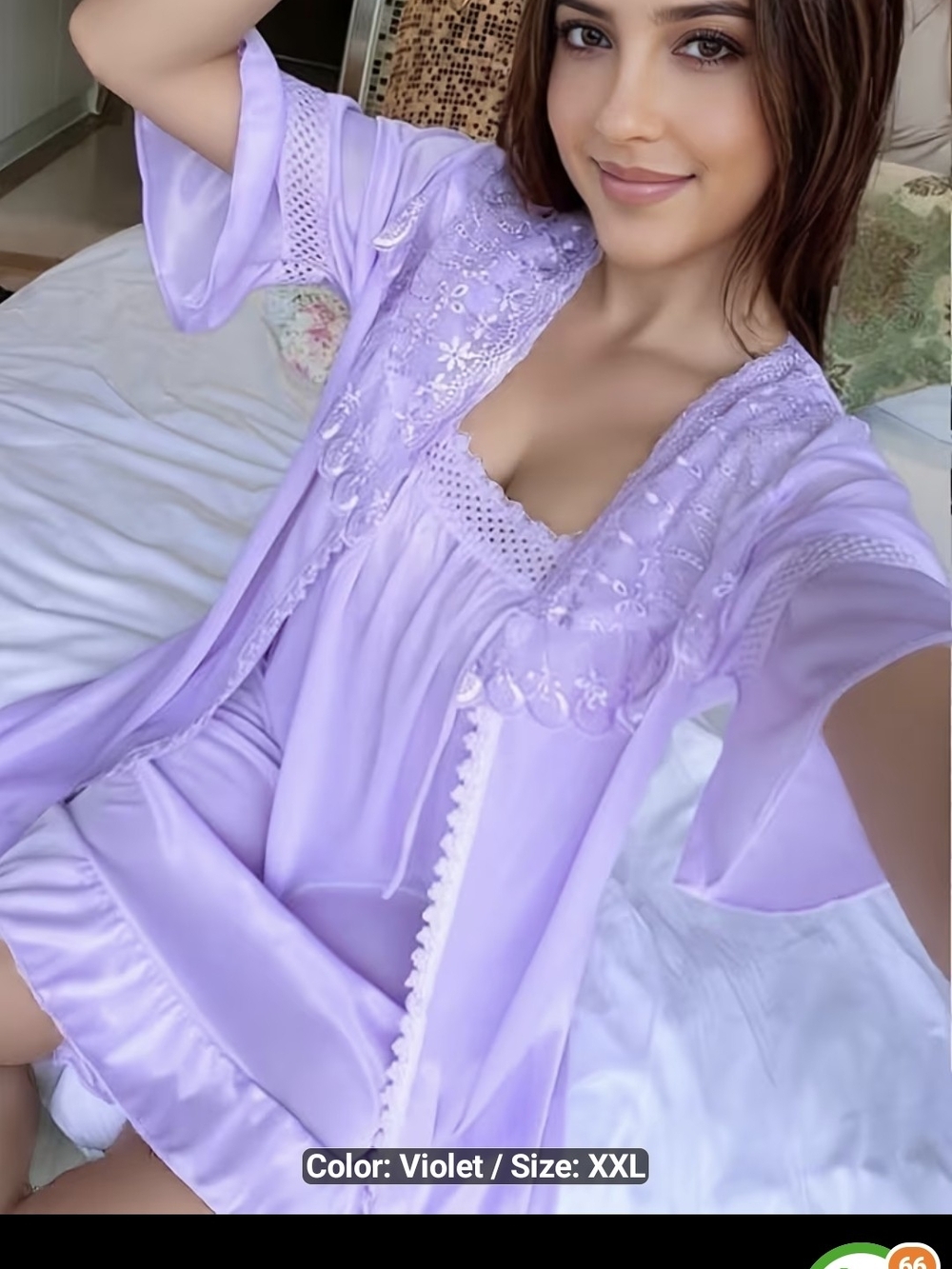 Violet Lace-Trim Sleep Chemise and Robe Set